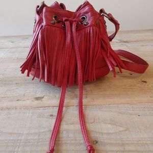 Tylie Malibu Red leather Fringe drawstring bag